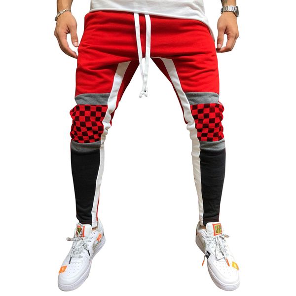 2021 hip-hop men hare plaid pants patchowrok pencil tall slacks with athletic sweatpants jogger bottoms w7ui, Black